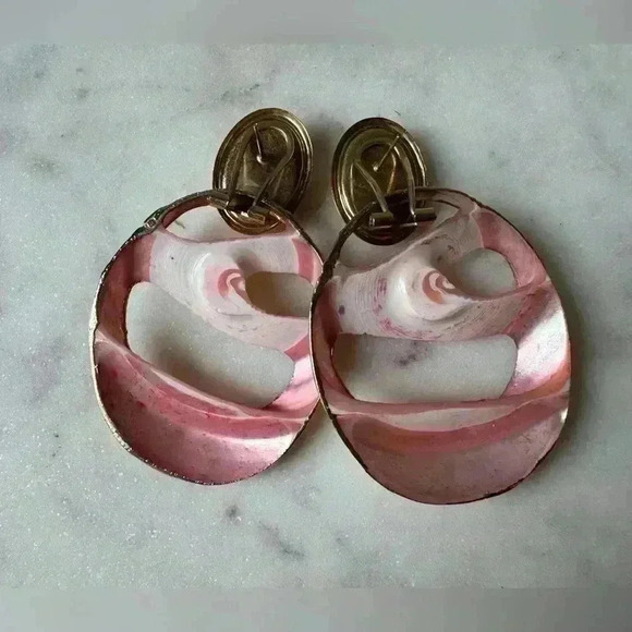 Vintage Dangle Long Pierced‎ Rose Gold Enamel Earrings - Picture 3 of 4